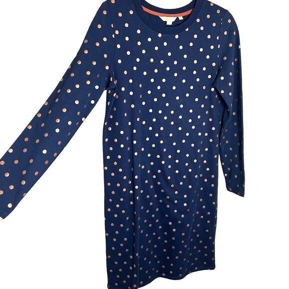 Boden Women’s Metallic Polka Dot Sweatshirt Dress Navy Blue/Copper Size 6 L - Picture 6 of 9